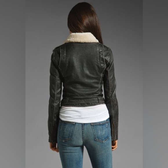 NWT Current/Elliott The Shearling Leather Biker Black Jacket Sz 1 - Picture 2 of 11